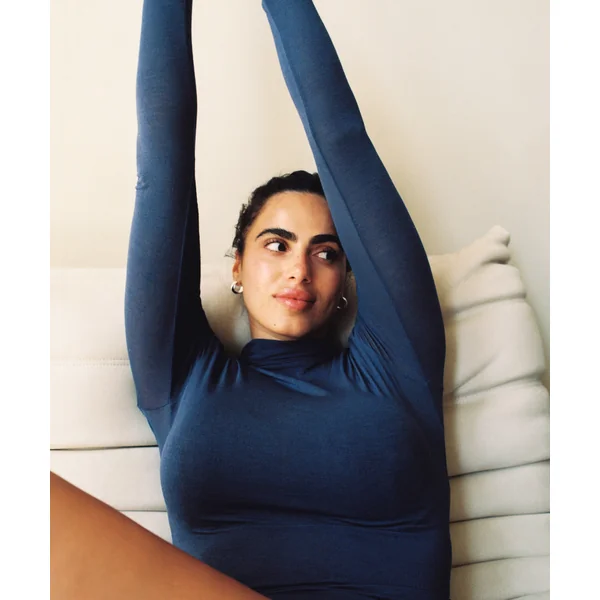 Haut avec cachemire à col roulé super soft - Bleu
