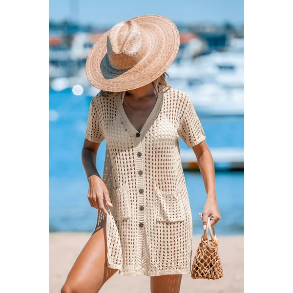Haut cover up en tricot ouvert avec boutons sur le devant abricot