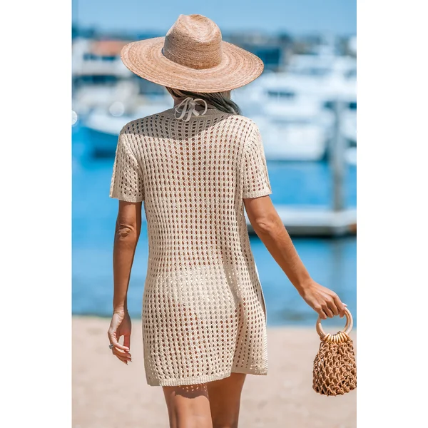 Haut cover up en tricot ouvert avec boutons sur le devant abricot