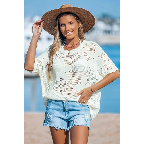 Haut cover up en tricot à manches courtes