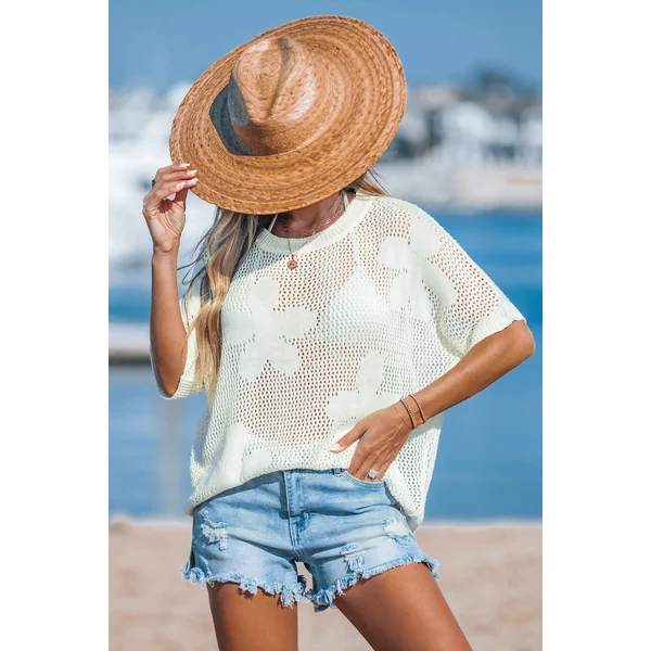 Haut cover up en tricot à manches courtes