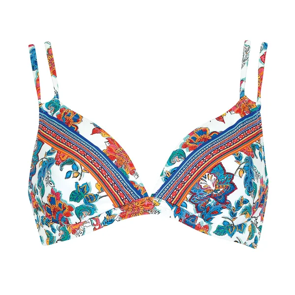 Haut de maillot de bain triangle souple imprimé floral sur fond blanc