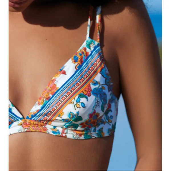 Haut de maillot de bain triangle souple imprimé floral sur fond blanc