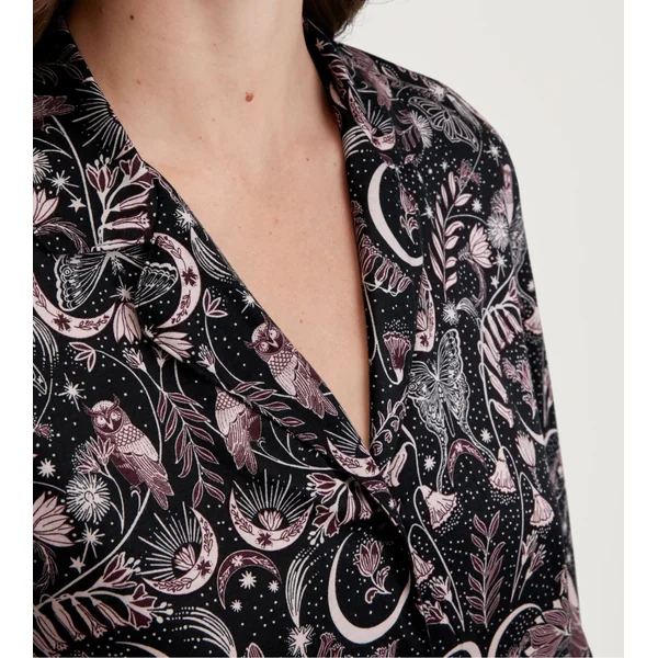 Haut de pyjama chemise imprimé nocturne hiboux noir