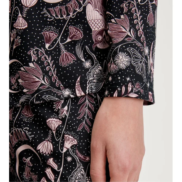 Haut de pyjama chemise imprimé nocturne hiboux noir