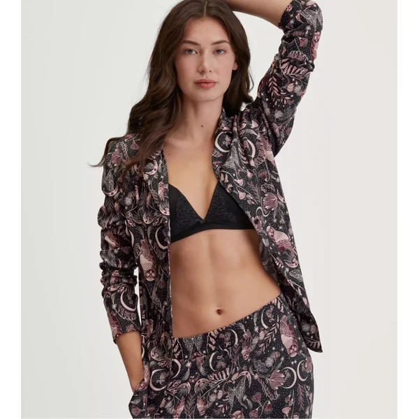 Haut de pyjama chemise imprimé nocturne hiboux noir