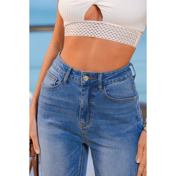 Jean bleu passants de ceinture à poche