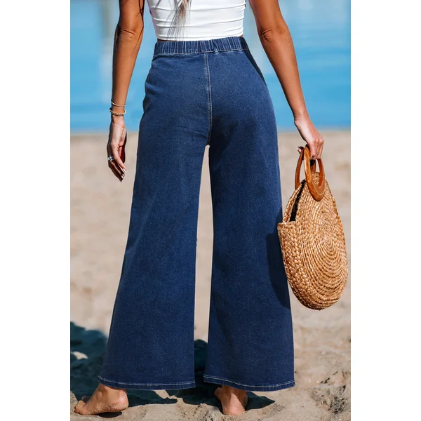 Jeans bleu taille élastique jambe large