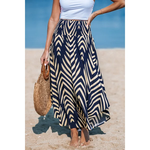 Jupe avec taille à smocks abstraite bleu marine
