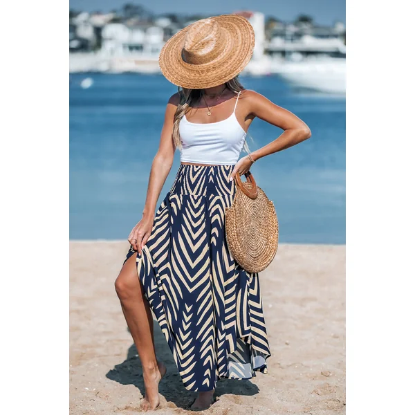 Jupe avec taille à smocks abstraite bleu marine