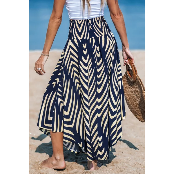 Jupe avec taille à smocks abstraite bleu marine