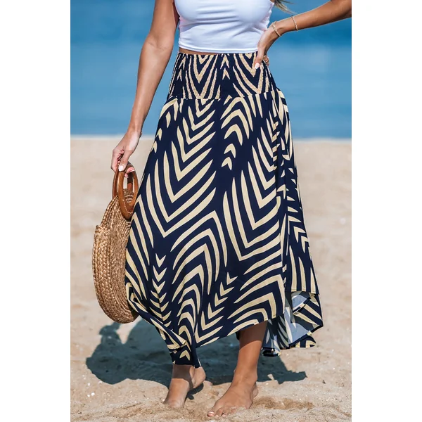 Jupe avec taille à smocks abstraite bleu marine