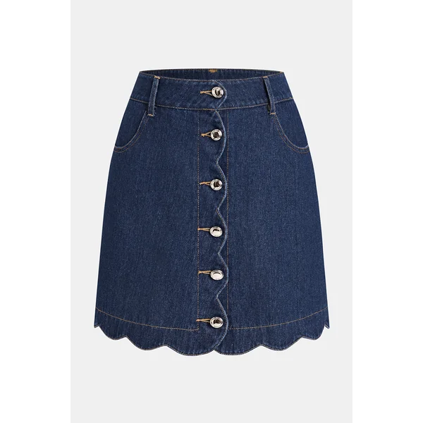 Jupe courte bleue ourlet festonné