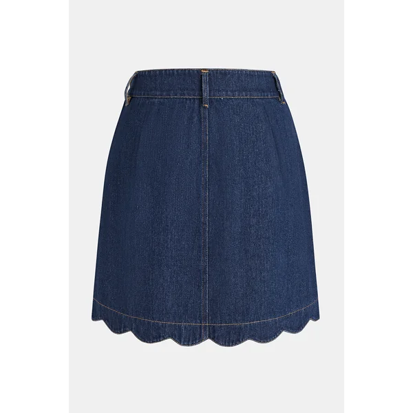 Jupe courte bleue ourlet festonné