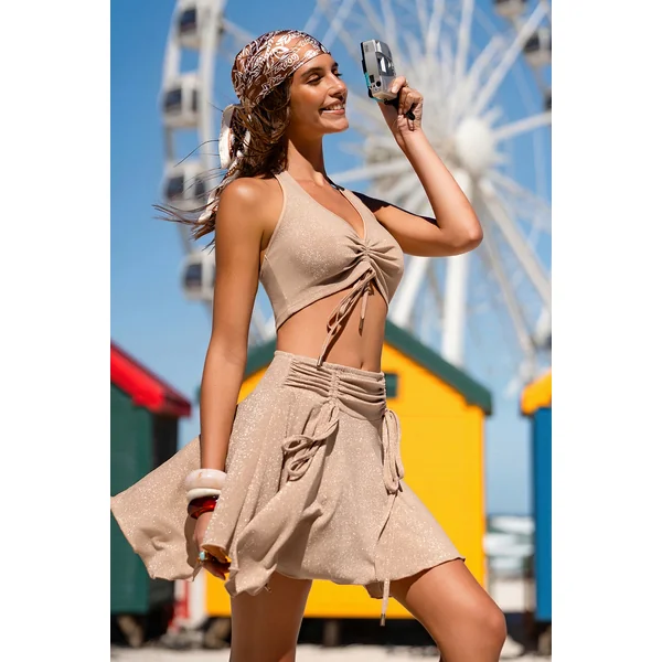 Jupe courte neutre ruchée ourlet mouchoir