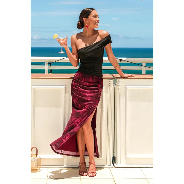 Jupe longue florale tissée taille élastique