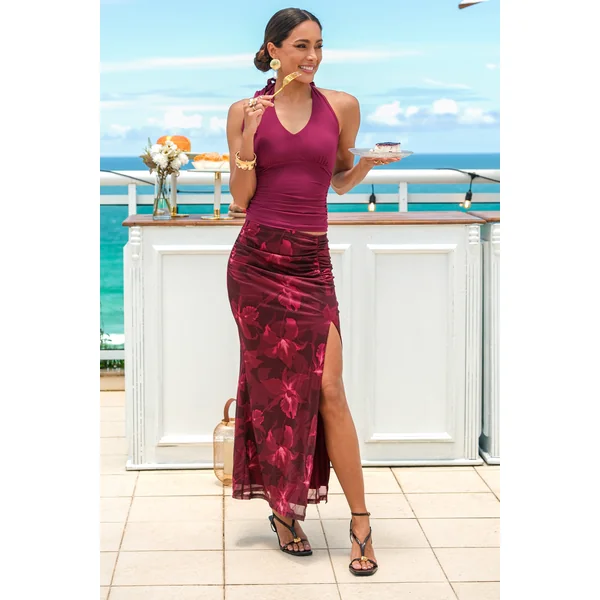 Jupe longue florale tissée taille élastique