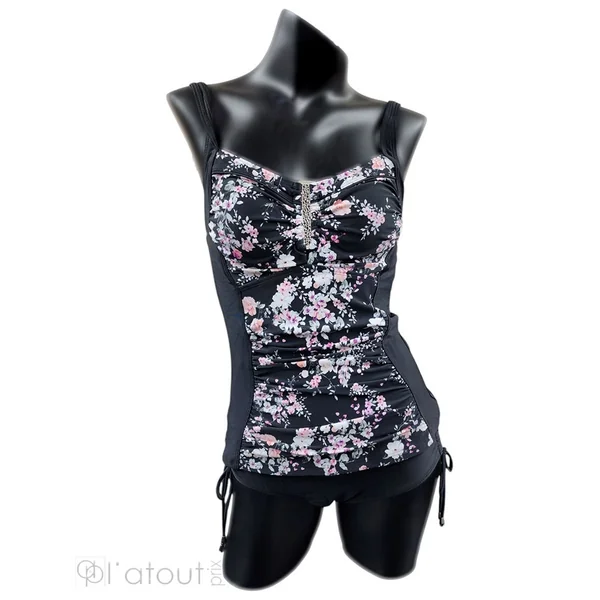 Karmilla - Haut de Tankini avec décoration en métal Fleuri Rose 14