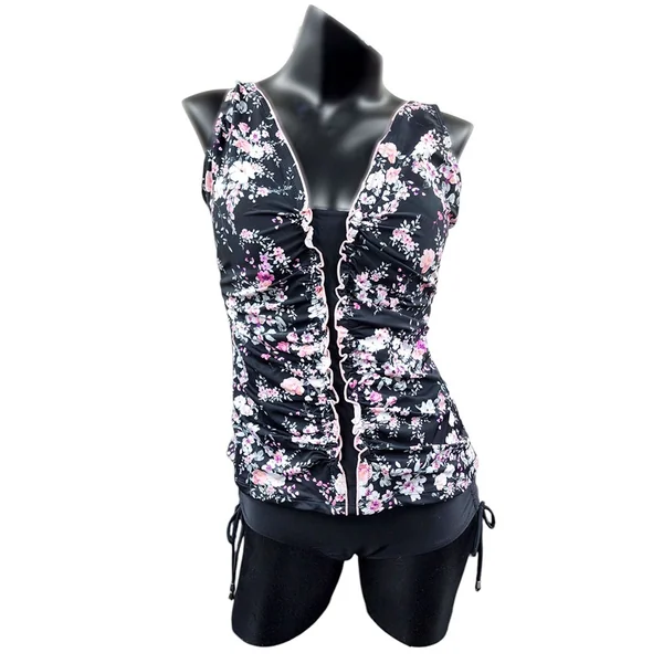 Karmilla - Haut de Tankini plissé à l'avant Fleuri Rose 14