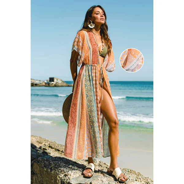 Kimono cover up de plage patchwork à l’esprit côtier