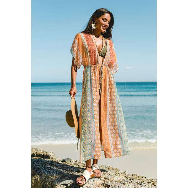 Kimono cover up de plage patchwork à l’esprit côtier