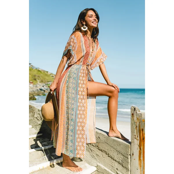 Kimono cover up de plage patchwork à l’esprit côtier