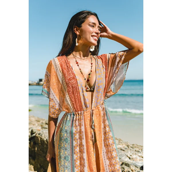 Kimono cover up de plage patchwork à l’esprit côtier