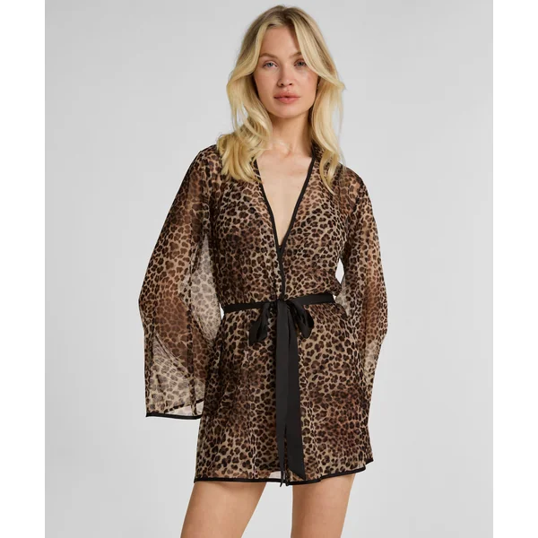 Kimono en maille léopard - Noir