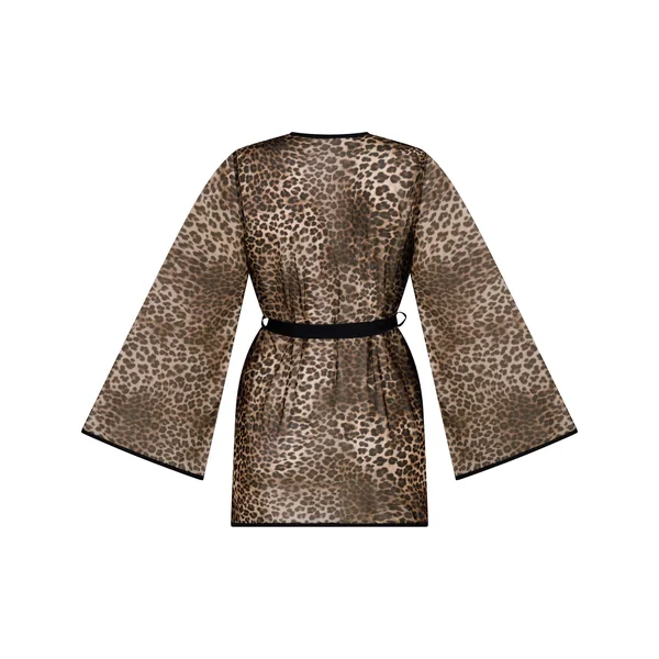 Kimono en maille léopard - Noir