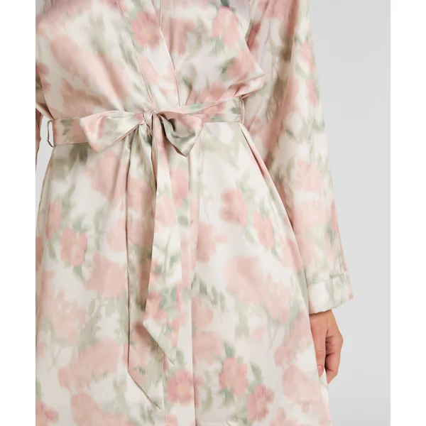 Kimono Satiné à Imprimé Floral - Blanc