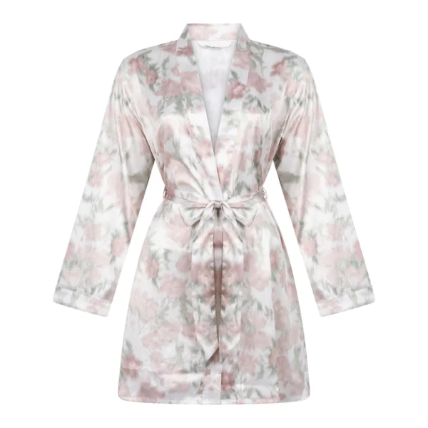 Kimono Satiné à Imprimé Floral - Blanc