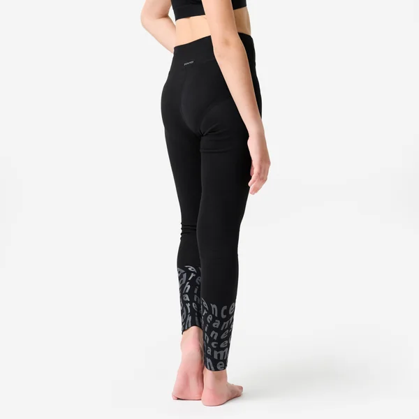 Legging danse moderne taille haute fille, noir et gris