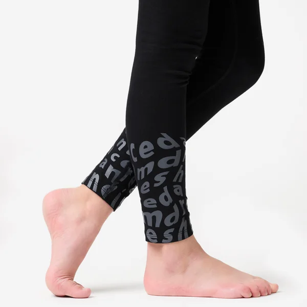 Legging danse moderne taille haute fille, noir et gris