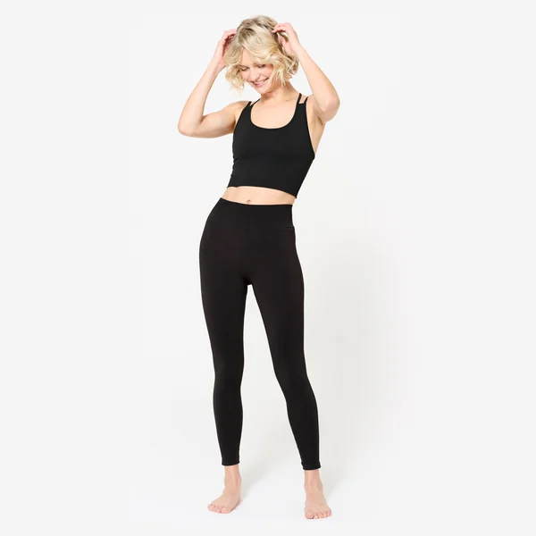 Legging long yoga effet seconde peau taille haute, noir graphite