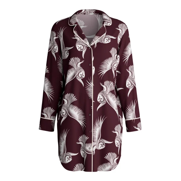 Liquette boutonnée imprimée hiboux Moonlight Dreams Black Cherry