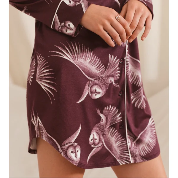 Liquette boutonnée imprimée hiboux Moonlight Dreams Black Cherry