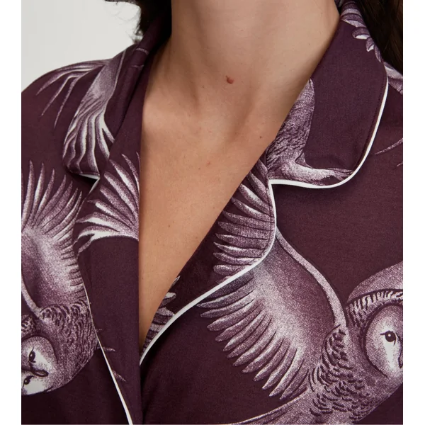 Liquette boutonnée imprimée hiboux Moonlight Dreams Black Cherry
