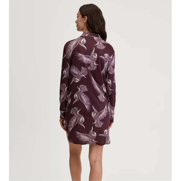 Liquette boutonnée imprimée hiboux Moonlight Dreams Black Cherry