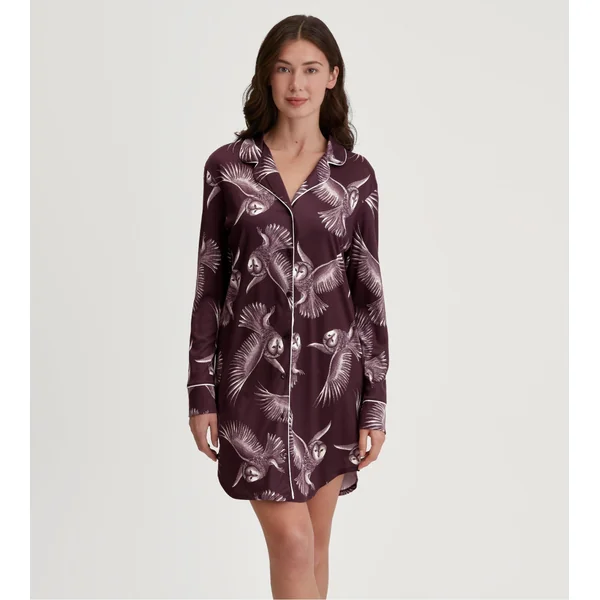 Liquette boutonnée imprimée hiboux Moonlight Dreams Black Cherry