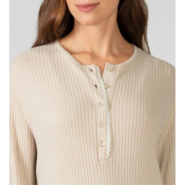 Liquette longue en viscose côtelée beige avec poches