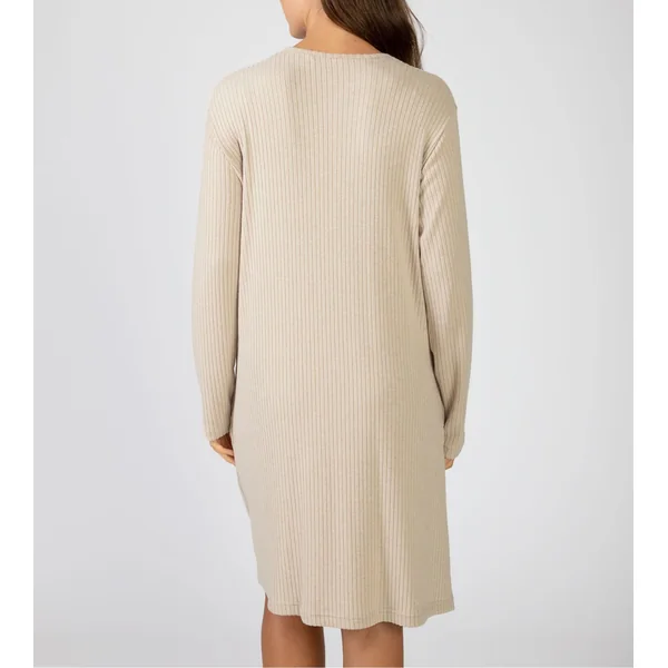 Liquette longue en viscose côtelée beige avec poches