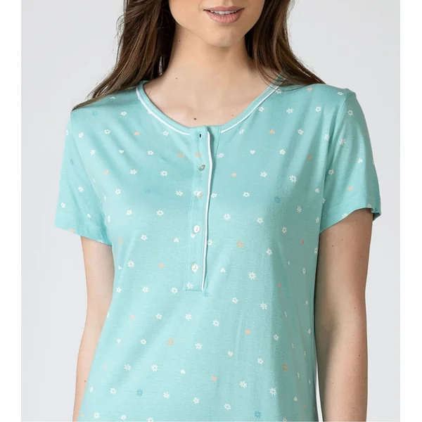 Liquette manches courtes bleue turquoise imprimée pour femme