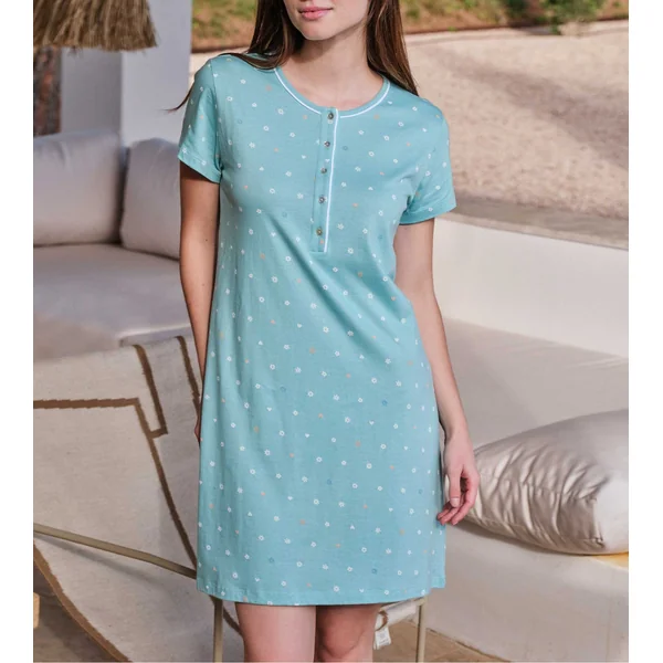 Liquette manches courtes bleue turquoise imprimée pour femme