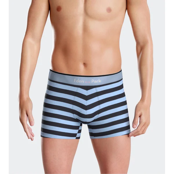 Lot de 2 boxers homme en coton à rayures + uni Bleu Ciel/Noir