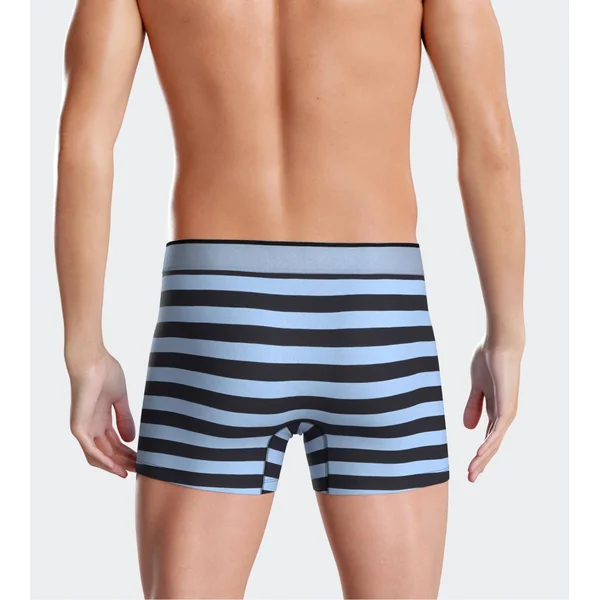 Lot de 2 boxers homme en coton à rayures + uni Bleu Ciel/Noir