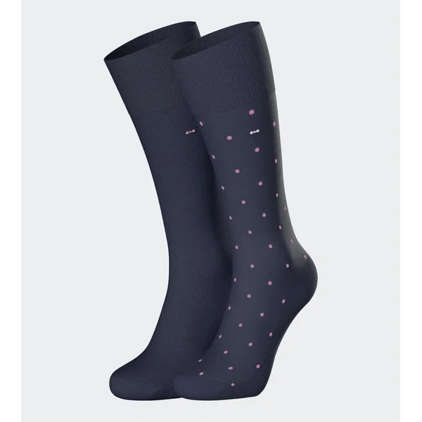 Lot de 2 chaussettes homme en coton Bleu Marine uni + imprimé à pois