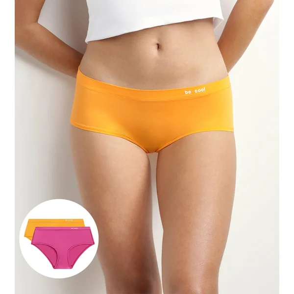 Lot de 2 shorties femme en coton et nylon Fuchsia Jaune Oh My Dim’s