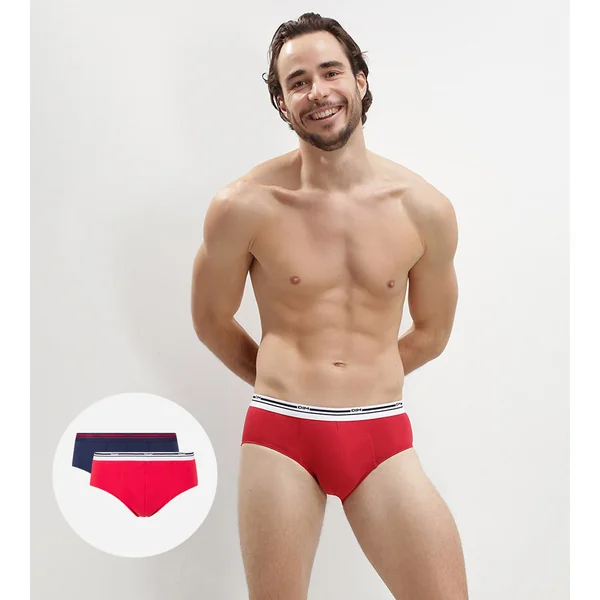 Lot de 2 slips homme Rouge Bleu ceinture graphique Daily Colors