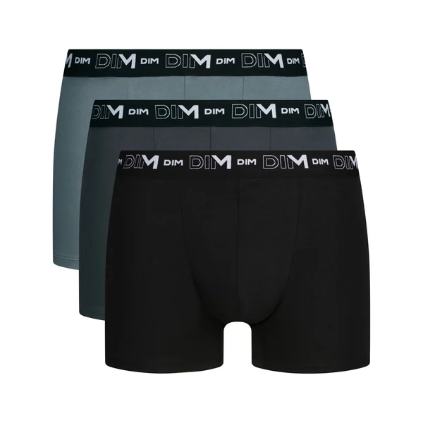 Lot de 3 boxers homme Noir Gris ceinture contrastée Dim Coton Stretch