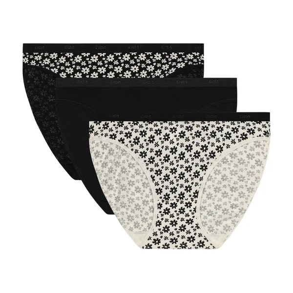 Lot de 3 culottes en coton stretch motif floral Blanc Noir Les Pockets